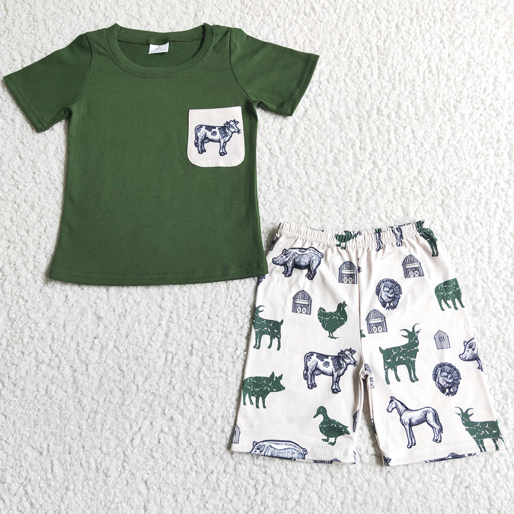 Wholesale Baby Boys Clothes Cow Farm Print Cute Toddler Boys Clothes Set Fashion Kids Clothes Boys Summer Outfits BSSO0046