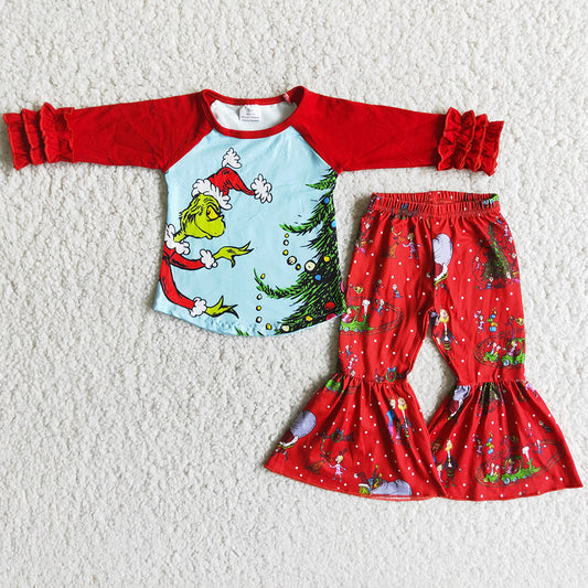 Cute Toddler Girls Clothes Set Christmas Girls Clothing Bell Bottom Pants Outfits 6 A17-14