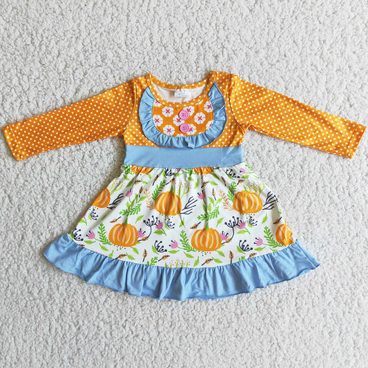 Baby Girls Dress Pumpkin Long Sleeve Boutique Girls Dress Halloween Dresses 6 A12-30