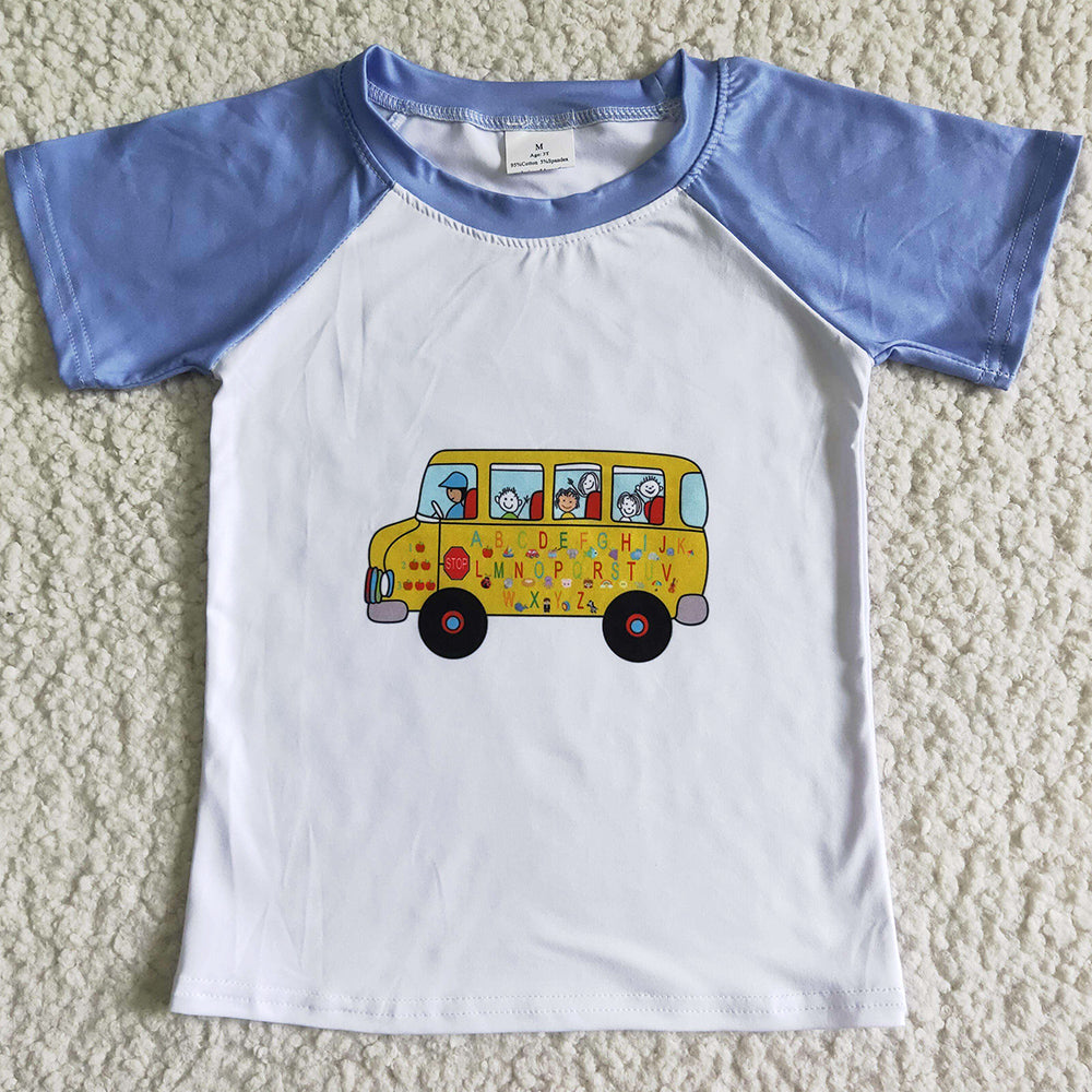 Fashion Boys T-shirt Back to School Bus Print Cute Boys Clothing T-shirt Short Sleeve A11-9-2