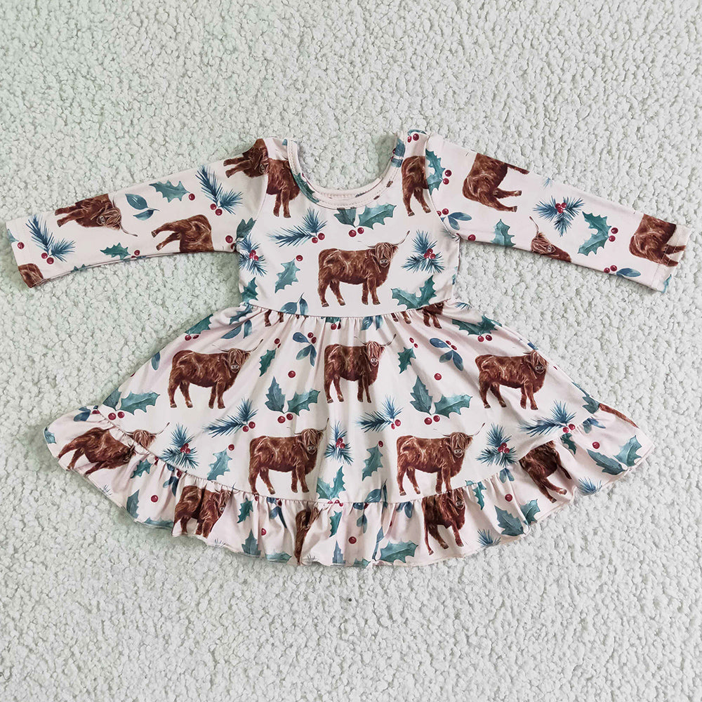 Cute Baby Girls Dress Cow Print Boutique Girls Twirl Dresses Fall GLD0005