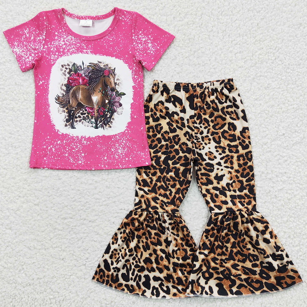 Fashion Baby Girls Clothes Horse Leopard Bell Pants Clothing Sets GSPO0590