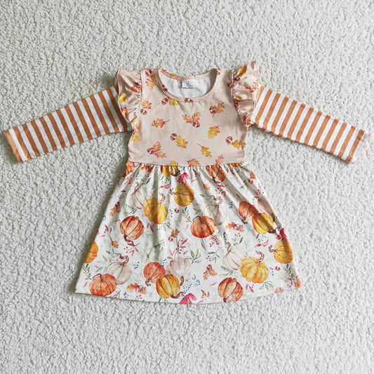 Fall Baby Girl Dress Pumpkin Print Halloween Girls Dresses GLD0085