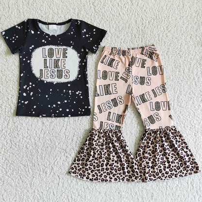 Fashion Kids Designer Clothes Girls Boutique Outfits Love Like Jesus Baby Girls Clothes Spring Summer Kids Clothing Set GSPO0037