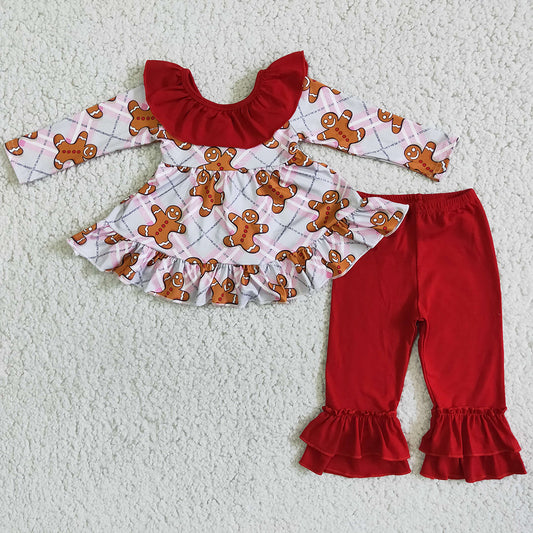 Cute Baby Girl Clothes Christmas Outfits Gingerbread Print Cute Girls Clothing Set 6 B8-5