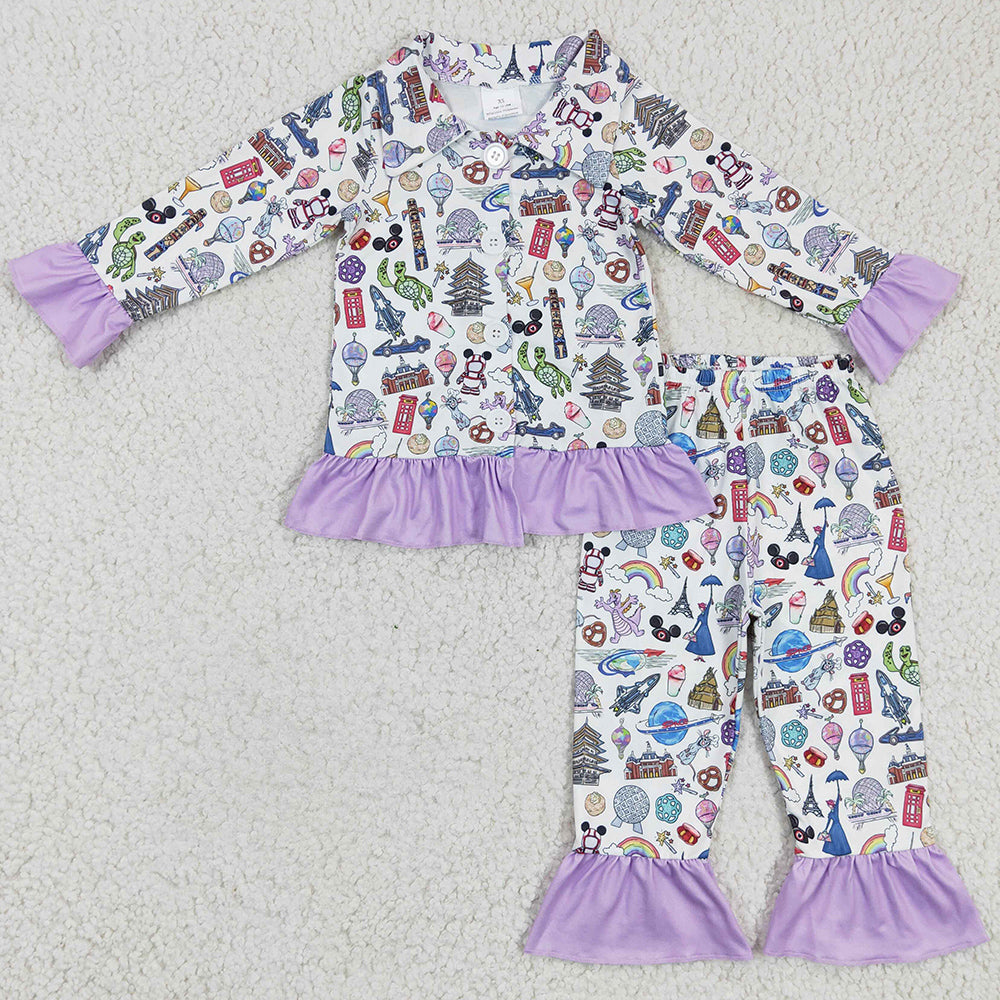 Fashion Baby Girls Pajamas Purple Boutique Girls Sleepwear Set GLP0357