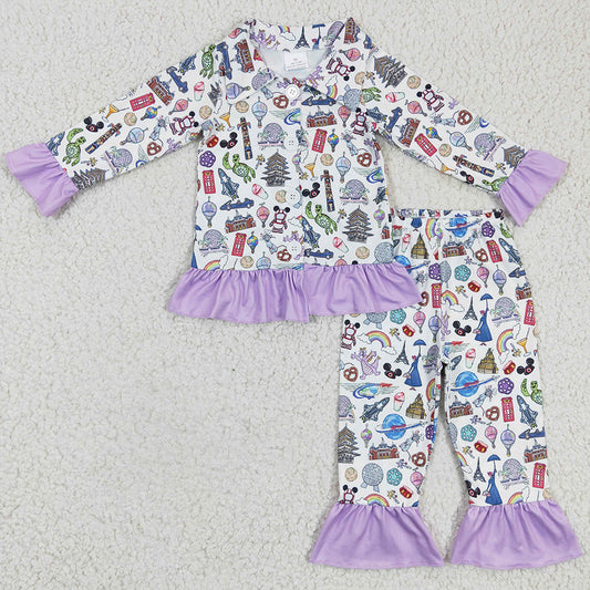 Fashion Baby Girls Pajamas Purple Boutique Girls Sleepwear Set GLP0357