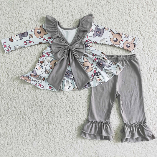 Cute Baby Girl Clothes Bow Design Christmas Kids Girls Clothing Set 6 B5-20