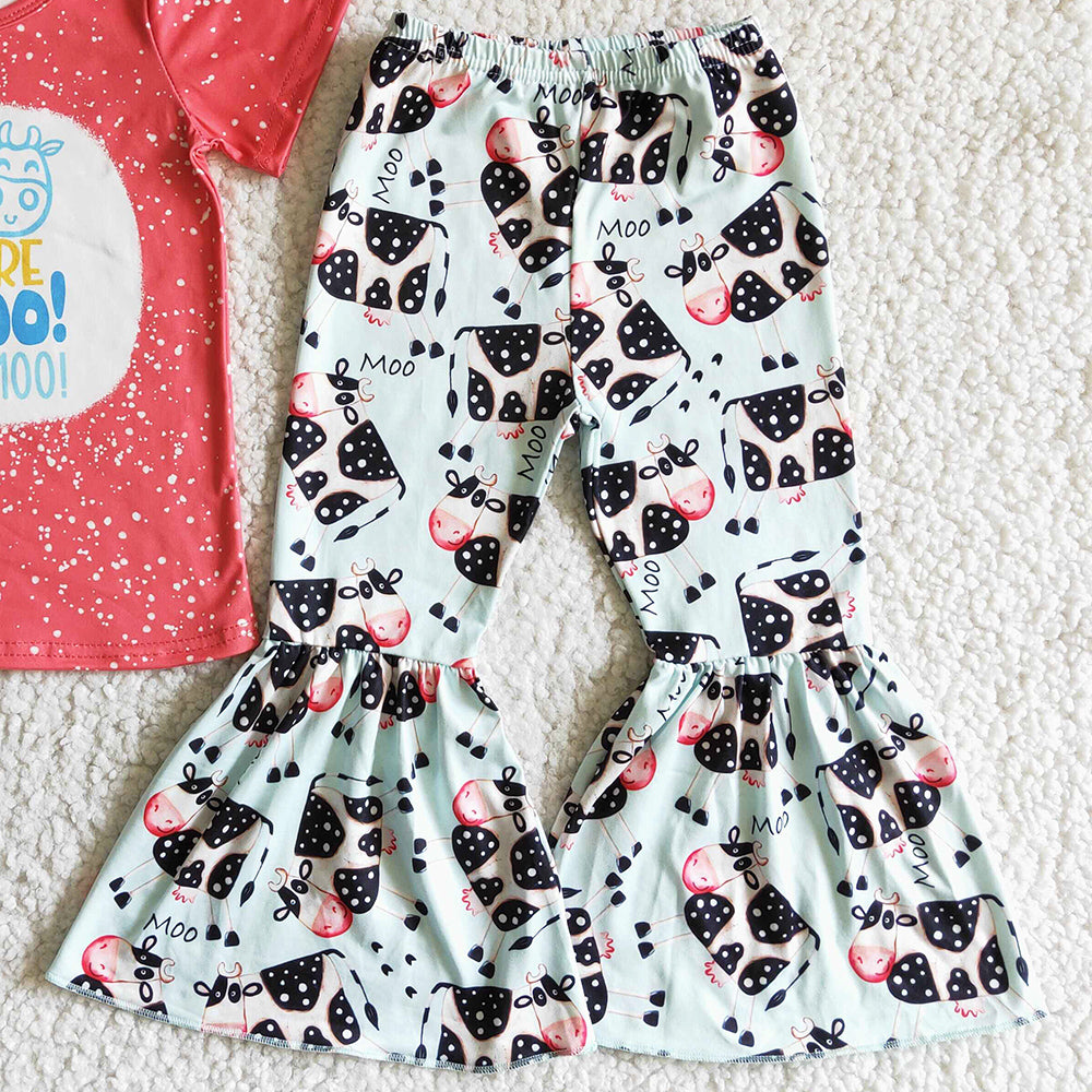 Wholesale Baby Girls Clothes Cow Print Cute Girls Clothing Set Boutique C4-25