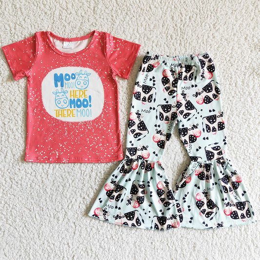 Wholesale Baby Girls Clothes Cow Print Cute Girls Clothing Set Boutique C4-25