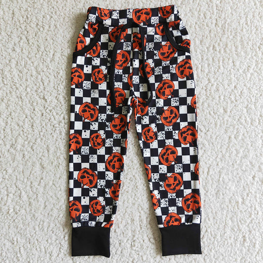 Pumpkin Print Halloween Kids Long Pants with Pocket P0025