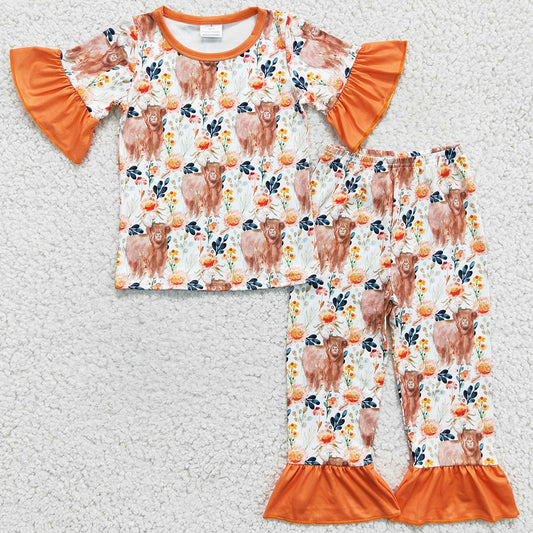 Hot Sale Baby Girl Pajamas Cow Print Fashion Kids Pajamas Girls Sleepwear Set GSPO0222