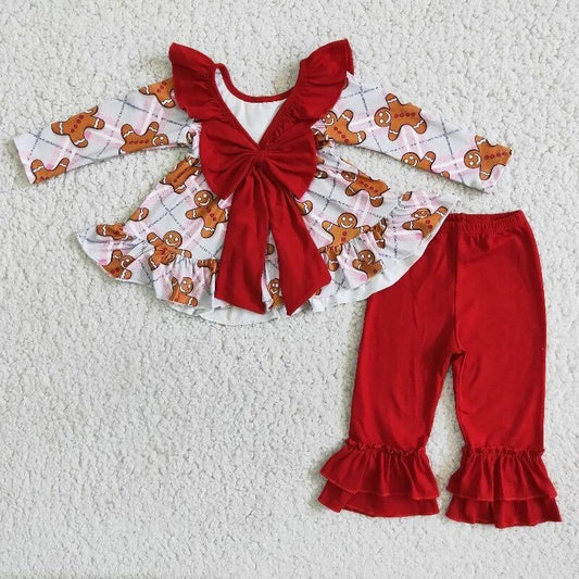 Cute Baby Girl Clothes Christmas Outfits Gingerbread Print Cute Girls Clothing Set 6 B8-5