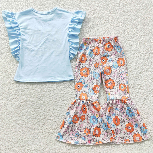 Hot Sale Baby Girl Clothes Flower Bell Bottoms Set GSPO0539