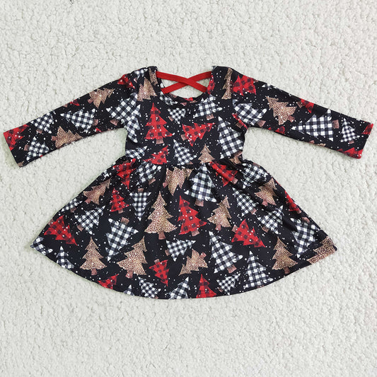 Boutique Baby Girls Dress Long Sleeve Christmas Tree Print Cute Toddler Girls Dress 6 A19-3