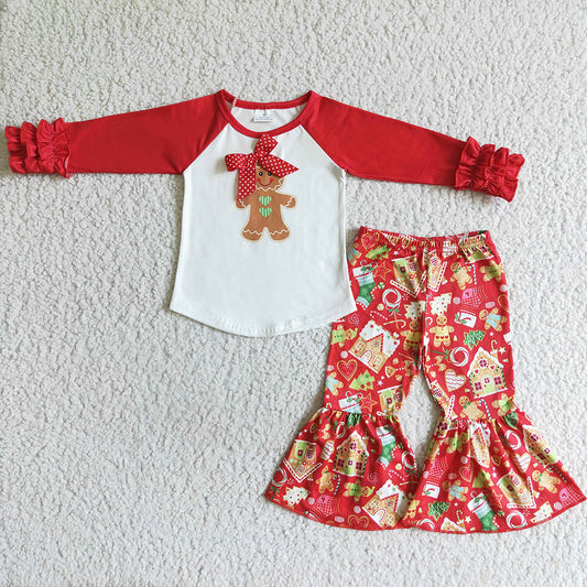 Hot Sale Toddler Girls Clothes Gingerbread Print Christmas Girls Outfits 6 B10-37