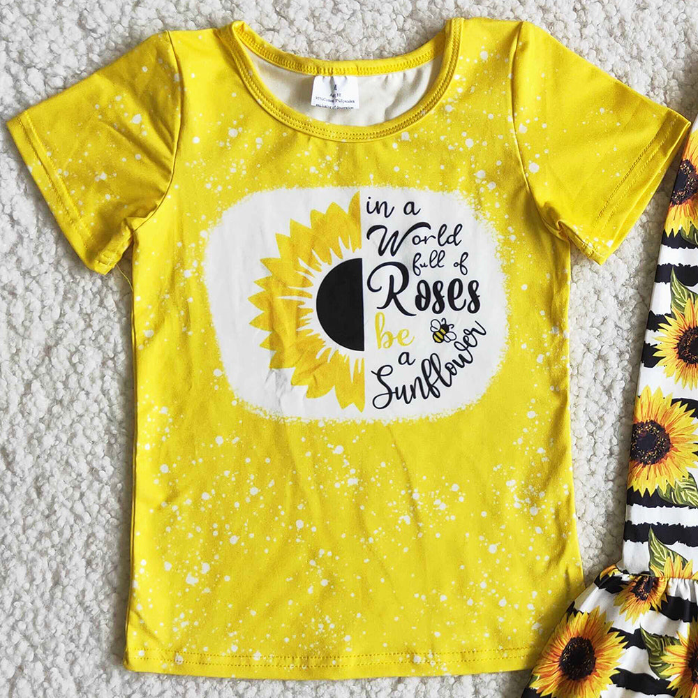 Toddler Girls Clothes Sunflower Boutique Baby Girls Clothing Bell Bottom Outfits C12-12