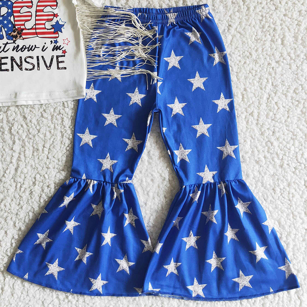 Hot Sale Kids Designer Clothes Girls Boutique Outfits Blue Stars Baby Girl Clothes Sets July 4th Independence Day Kids Clothing NC0002