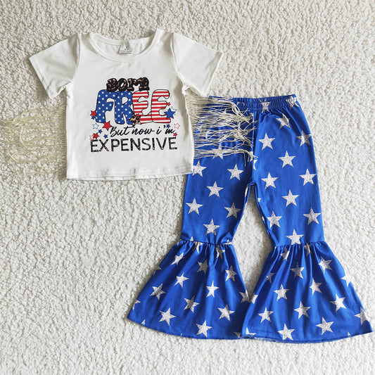 Hot Sale Kids Designer Clothes Girls Boutique Outfits Blue Stars Baby Girl Clothes Sets July 4th Independence Day Kids Clothing NC0002