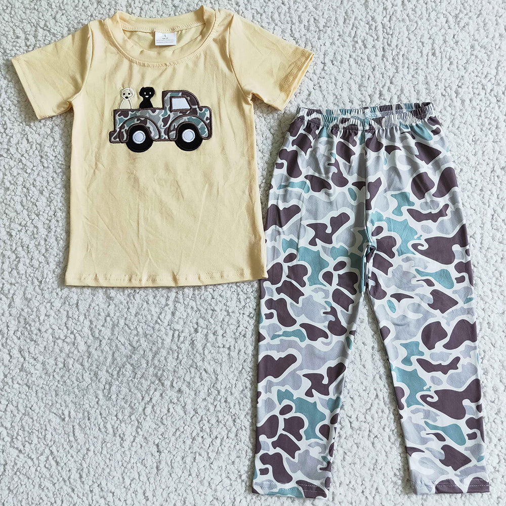 Dog Embroidery Boutique Boys Clothes Set Fall Camouflage Kids Outfits BSPO0014