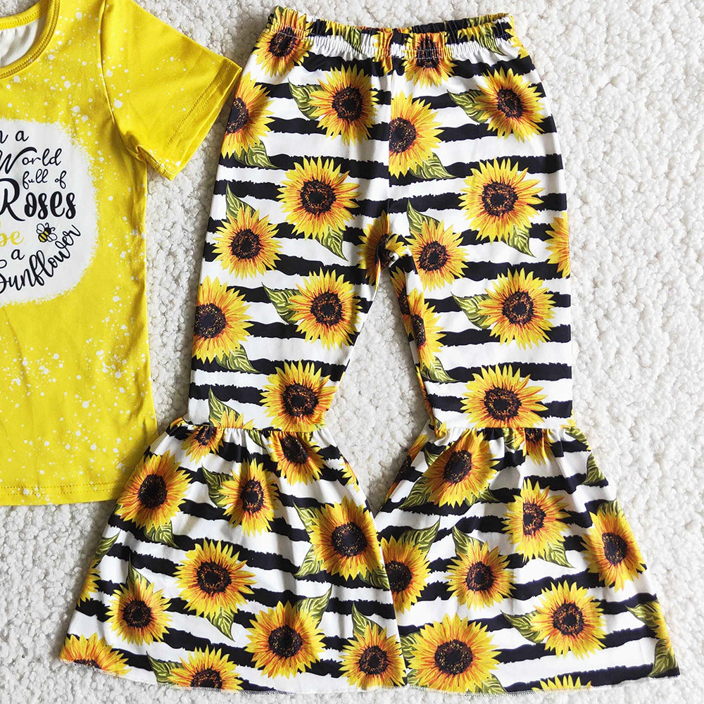 Toddler Girls Clothes Sunflower Boutique Baby Girls Clothing Bell Bottom Outfits C12-12