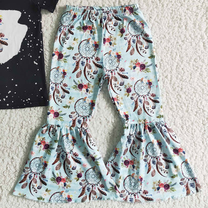 RTS Wholesale Baby Girls Clothes Western Fashion Kids Clothes Girls Boutique Outfits Short Sleeve Bell Pants Sets GSPO0035