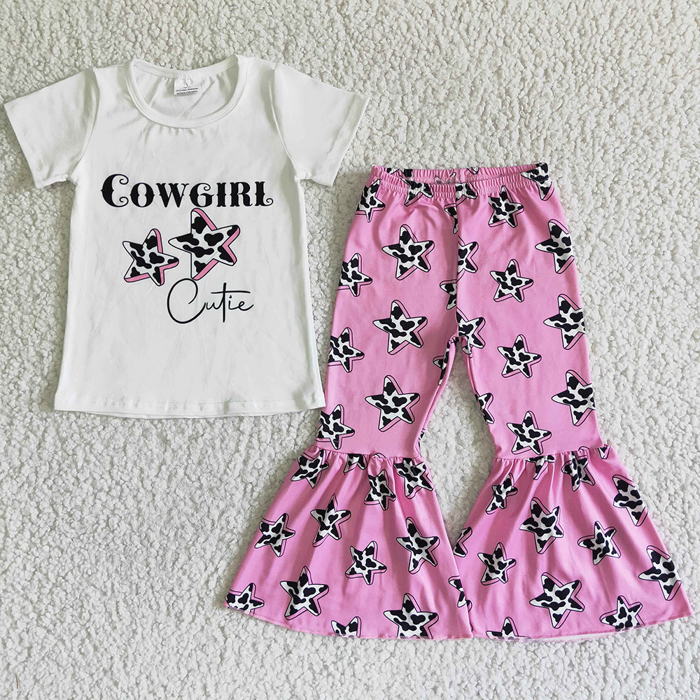 New Arrival Baby Girl Clothes Spring Short Sleeve Bell Pants Set Cowgirls Fashion Kids Clothes Girls Boutique Outfits Wholesale GSPO0044