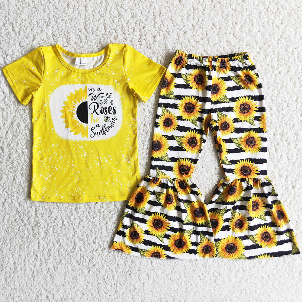 Toddler Girls Clothes Sunflower Boutique Baby Girls Clothing Bell Bottom Outfits C12-12