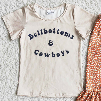 New Fashion Baby Girls Clothes Set Boutique Kids Clothes Girls Short Sleeve Bell Bottom Pants Outfits B14-13