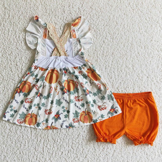 Pumpkin Embroidery Boutique Girls Clothes Set Halloween Children Clothes Outfits GSSO0125