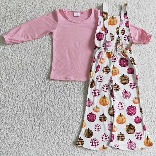 Pumpkin Print Girls Clothing Overalls Set Halloween Kids Boutique Outfits GLP0188