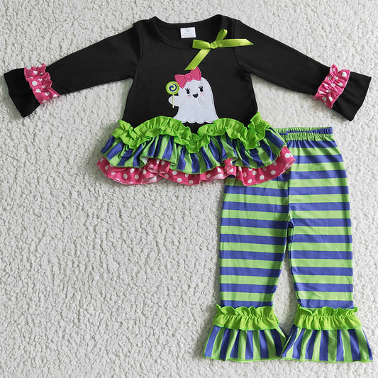 Halloween Baby Girl Clothes Ghost Embroidery Boutique Girls Outfits GLP0182 BT0066