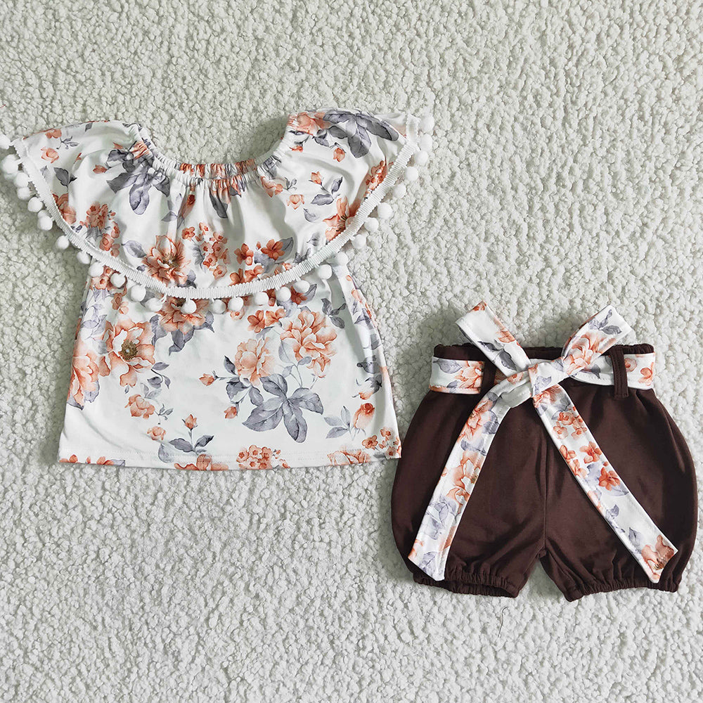 New Design Baby Girl Clothes Fashion Little Girls Summer Clothes Set Flower Print GSSO0030