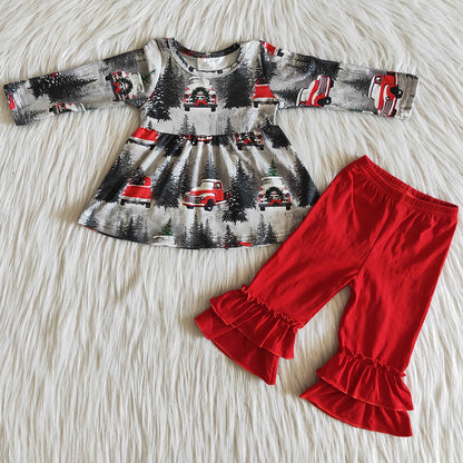 Christmas Baby Girl Clothes Set Matched Boys T-Shirt Christmas Tree Truck Boutique Kids Clothes Girls Outfits 6 A19-11