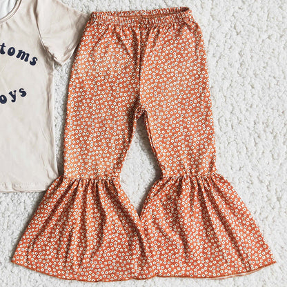 New Fashion Baby Girls Clothes Set Boutique Kids Clothes Girls Short Sleeve Bell Bottom Pants Outfits B14-13