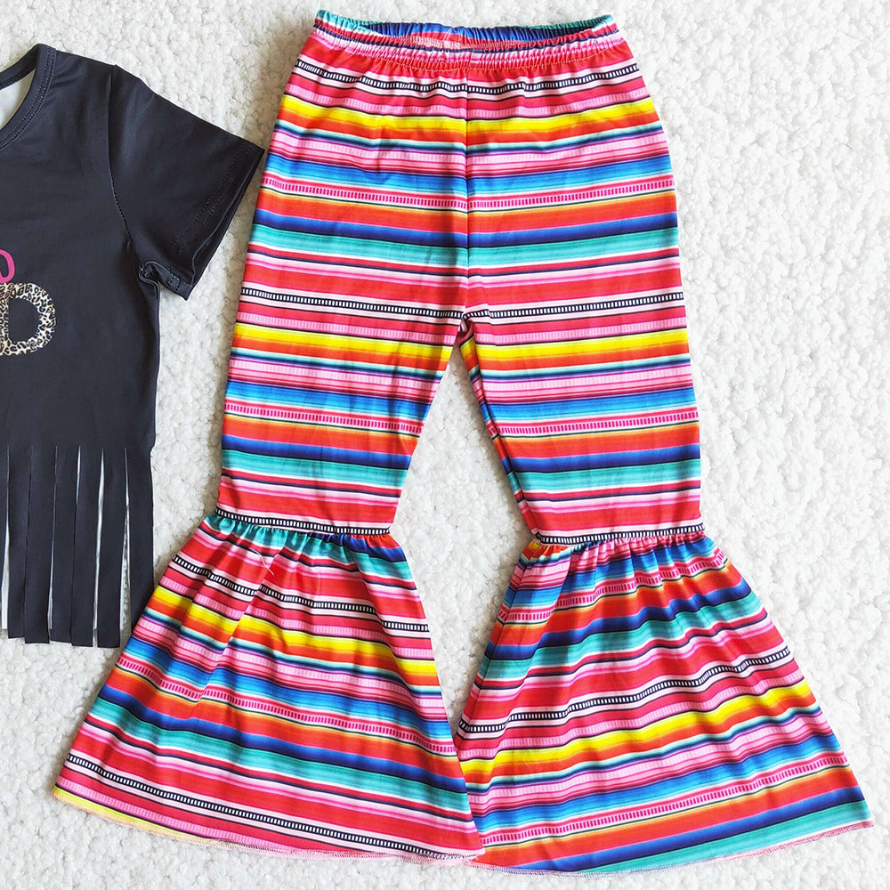 Wholesale Baby Girl Clothes Tassel Design Girls Boutique Bell Bottom Outfit Fashion Sets D13-2