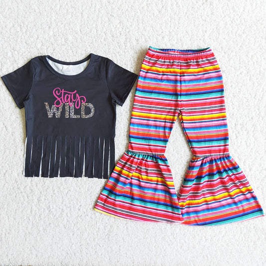 Wholesale Baby Girl Clothes Tassel Design Girls Boutique Bell Bottom Outfit Fashion Sets D13-2