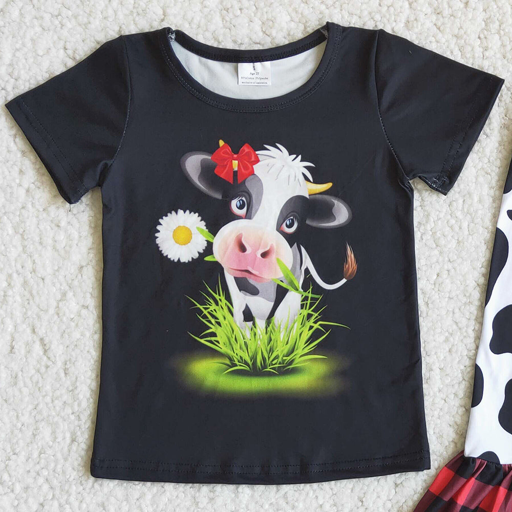 Kids Clothing Girls Bell Bottom Outfit Cow Fashion Toddler Baby Girl Clothes C8-16