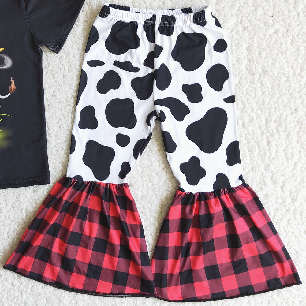 Kids Clothing Girls Bell Bottom Outfit Cow Fashion Toddler Baby Girl Clothes C8-16