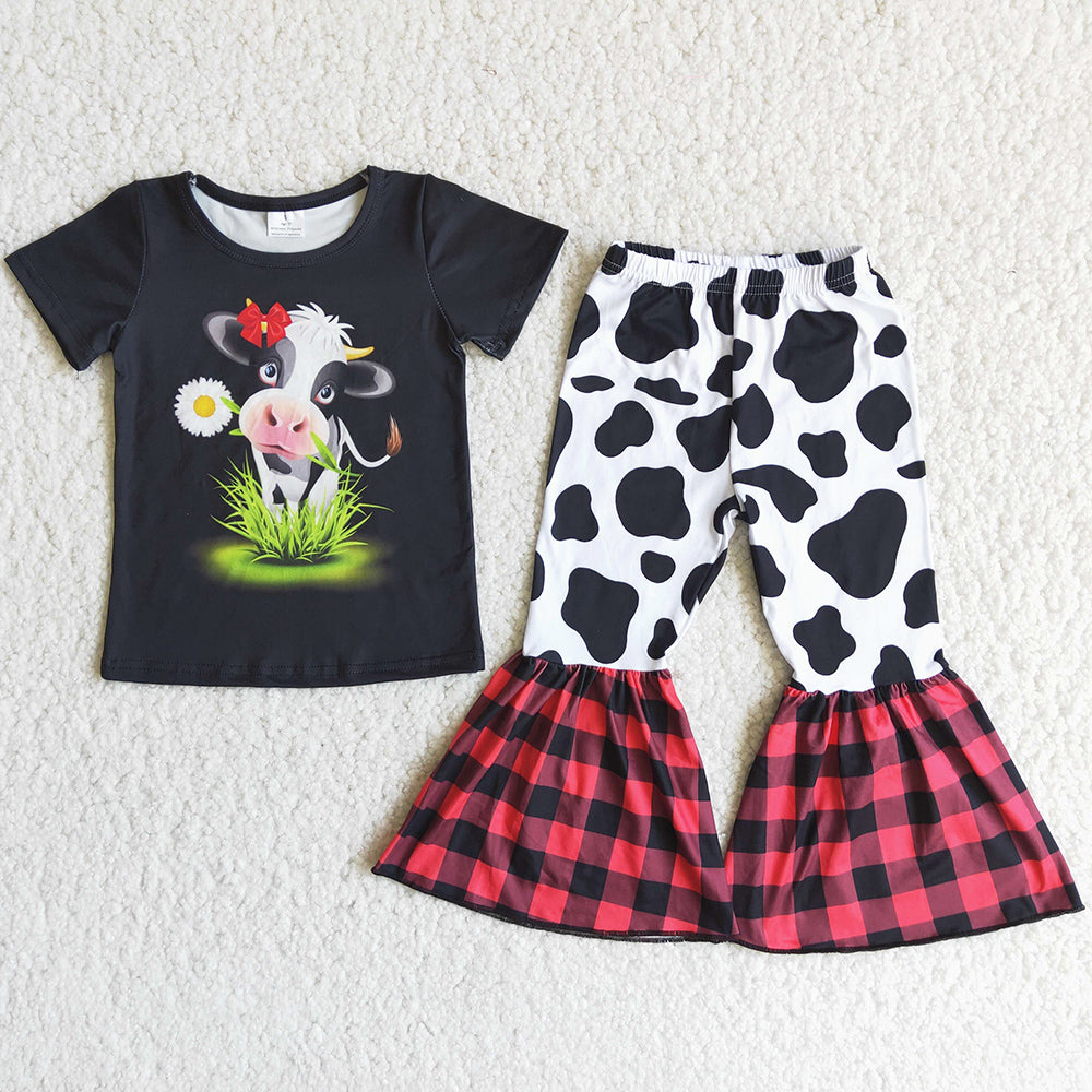 Kids Clothing Girls Bell Bottom Outfit Cow Fashion Toddler Baby Girl Clothes C8-16