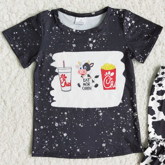 Hot Sale Baby Girls Clothing Outfits Cow Printed Cute Toddler Girl Summer Clothes Set C16-7