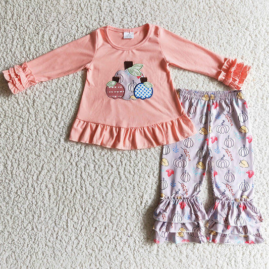 Pink Cute Baby Girl Clothing Halloween Outfits Pumpkin Embroidery Boutique Girl Set GLP0209 LR0152