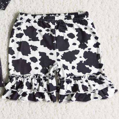 Hot Sale Baby Girls Clothing Outfits Cow Printed Cute Toddler Girl Summer Clothes Set C16-7