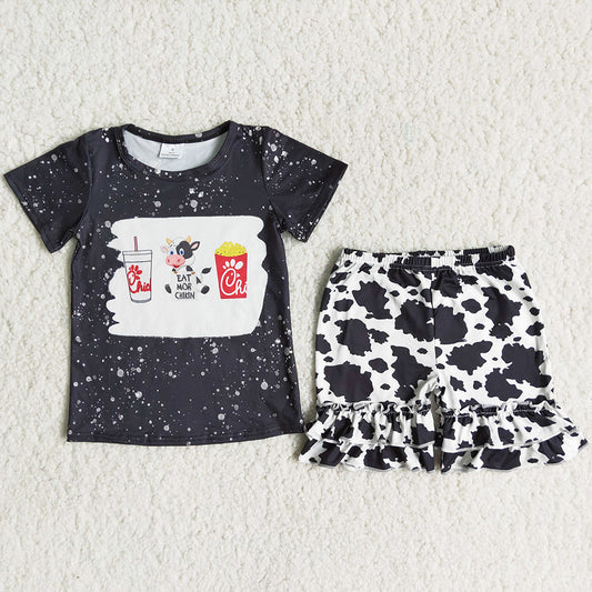 Hot Sale Baby Girls Clothing Outfits Cow Printed Cute Toddler Girl Summer Clothes Set C16-7