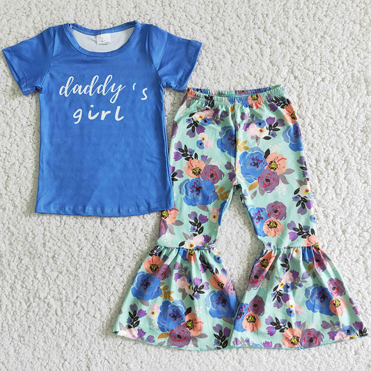 Toddler Girls Clothes Mama`s Girl Daddy`s Girl Boutique Kids Clothes Bell Bottom Pants Flowers Children Clothing A6-23