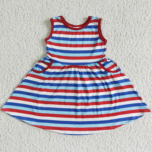 Boutique Summer Baby Girls Dress July 4th Striped Print Fashion Kids Clothes Girls Dresses A1-13-2