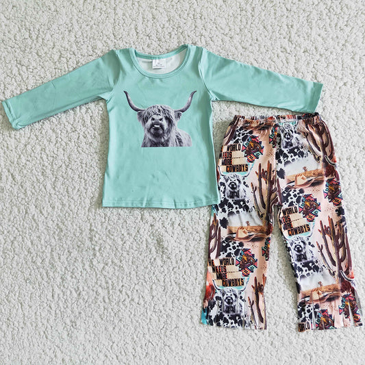 New Fashion Baby Girls Clothes Cow Print Girls Clothing Long Sleeve Shirt Pants Boutique Outfits Wholesale 6 B1-5