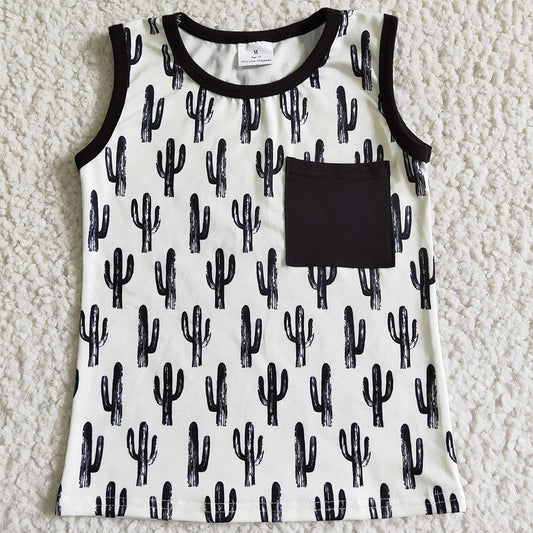 Hot Sale Boys T-shirt Cactus Print Cute Boutique Baby Boys T-shirt Sleeveless Top BT0006