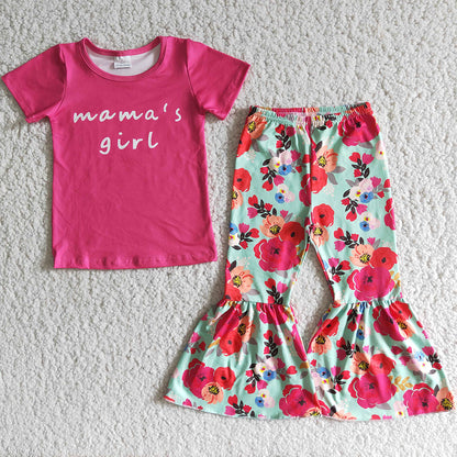 Toddler Girls Clothes Mama`s Girl Daddy`s Girl Boutique Kids Clothes Bell Bottom Pants Flowers Children Clothing A6-23