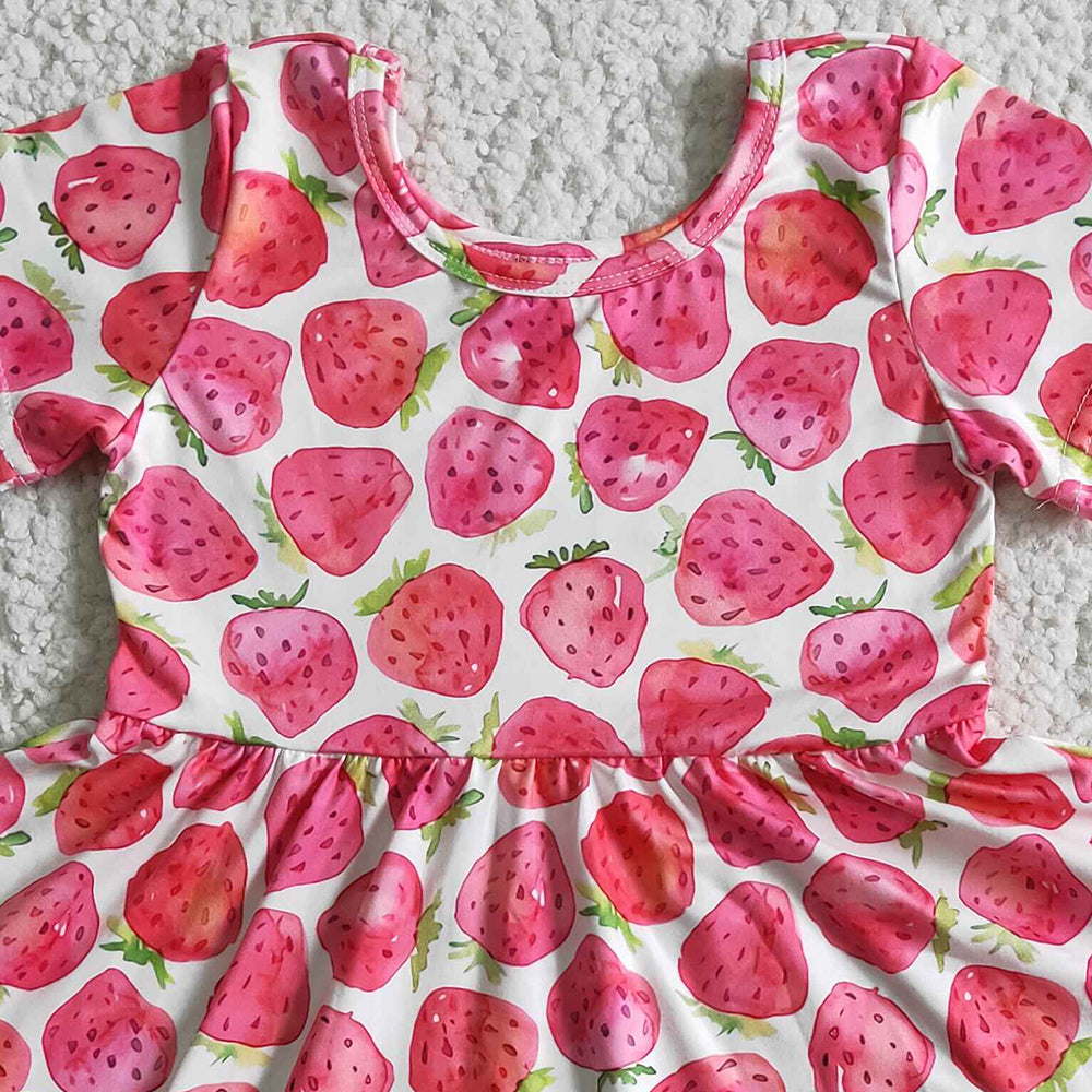 New Design Baby Girl Clothes Dress Strawberry Cute Girls Dresses Spring Summer Short Sleeve Toddler Girls Dress Wholesale Bulk GSD0007